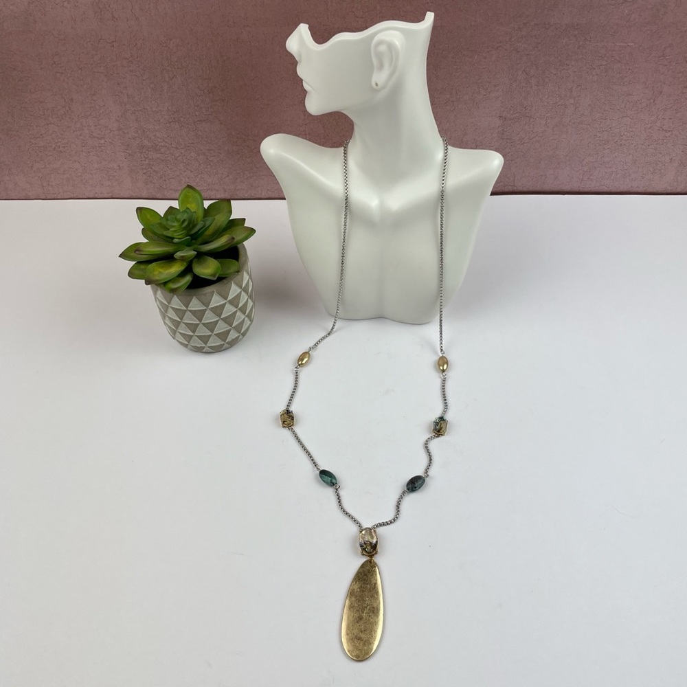 Iridescent Stone Gold Colored Pendant Long Necklace Women Jewelry Boho